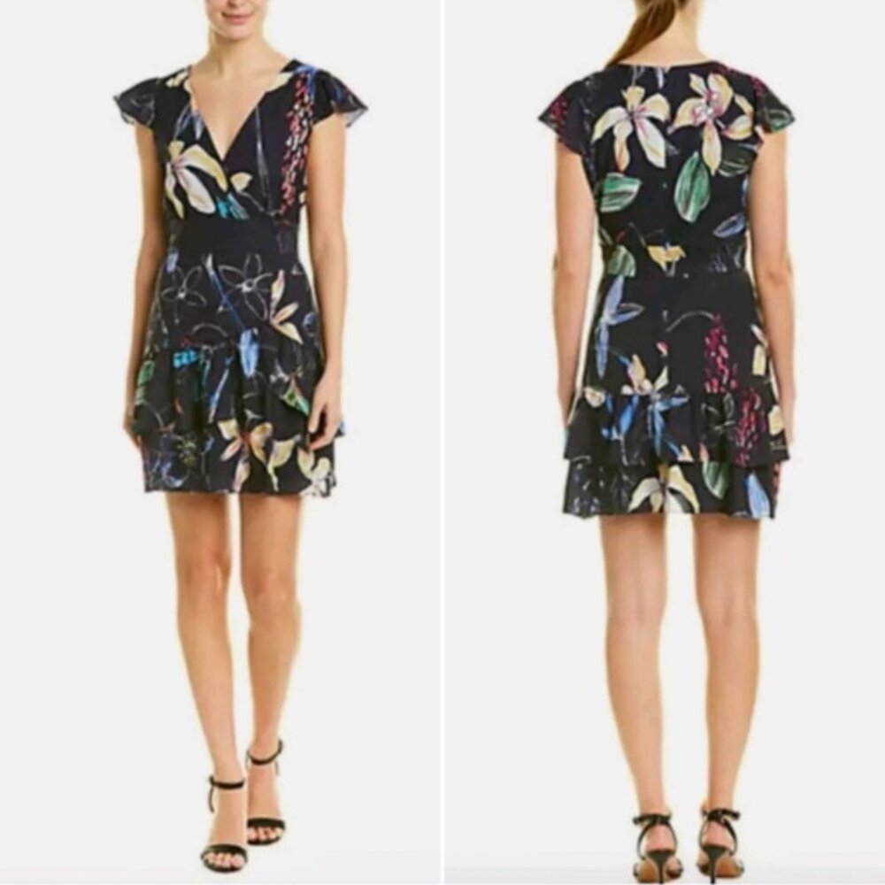 NWT PARKER Ruffle Mini Dress COSMIC FLEUR Floral P9G4757PGP Size LARGE